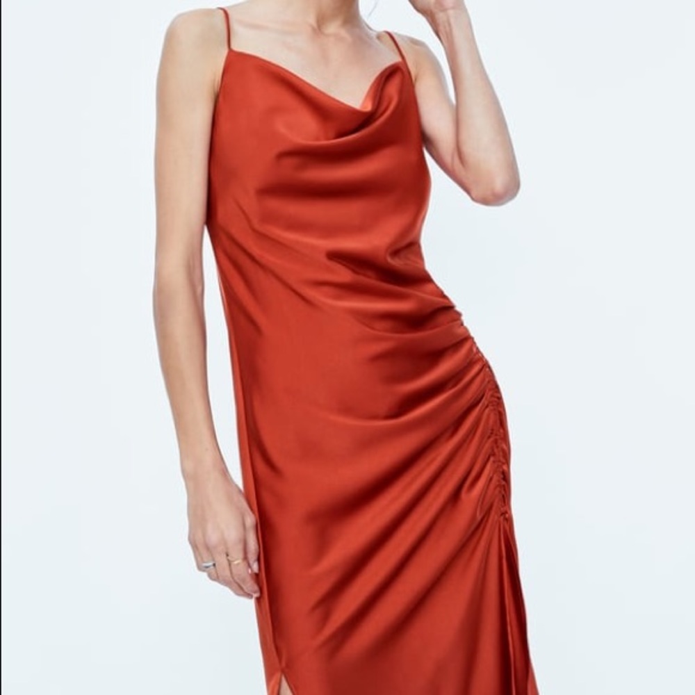 Rouching/ cowl neck elevated slick dress